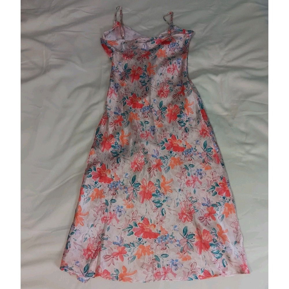 Floral Pink Satin Slip Dress with Cowl Neck - Picture 6 of 12